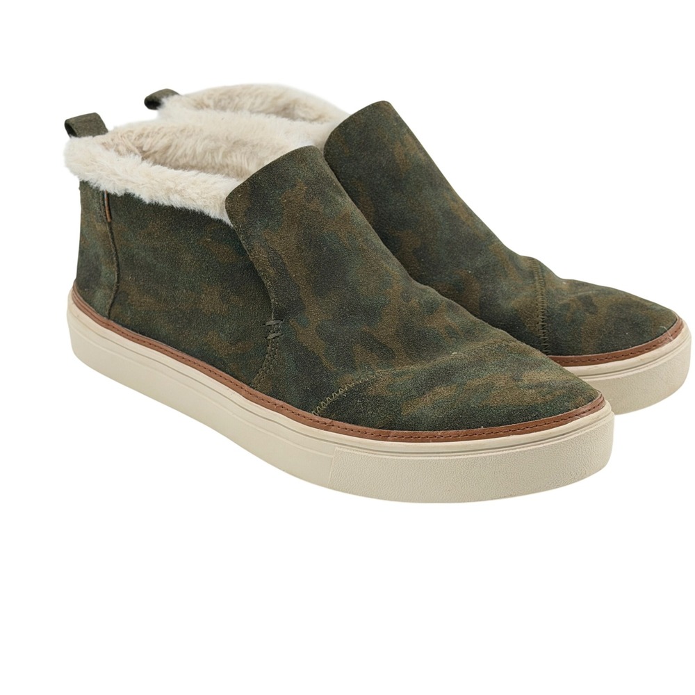 TOMS Womens 10 Camo Suede Faux Fur Lined Slip On Sneaker Mid Top Boots Green
